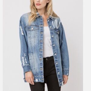 Zafsi Blings Distressed Long Denim Jacket